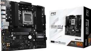 Mainboard|ASROCK|AMD B850|SAM5|Micro-ATX|Memory DDR5|Memory slots 4|1xPCI-Express 4.0 4x	|1xPCI-Express 5.0 16x|1xM.2|1xHDMI|1xDisplayPort|1xAudio-In|1xAudio-Out|1xMicrophone|4xUSB 2.0|3xUSB 3.2|1xUSB-C|1xRJ45|B850MPRO-A