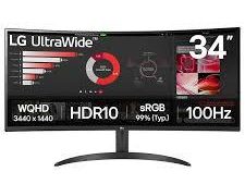 LCD Monitor|LG|34"|Curved/21 : 9|Panel VA|3440x1440|21:9|100 Hz|5 ms|Tilt|34WR50QK-B