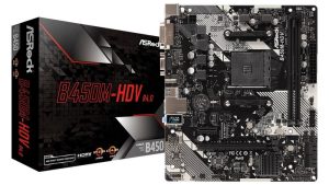 Mainboard|ASROCK|AMD B450|SAM4|Micro-ATX|Memory DDR4|Memory slots 2|1xPCI-Express 2.0 1x|1xPCI-Express 3.0 16x|1xM.2|1x15pin D-sub|1xDVI-D|1xHDMI|2xUSB 2.0|4xUSB 3.1|1xPS/2|1xRJ45|3xAudio port|B450M-HDVR4.0