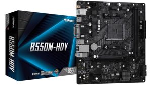 Mainboard|ASROCK|AMD B550|SAM4|MicroATX|1xPCI-Express 3.0 1x|1xM.2|1xPCI-Express 4.0 16x|Memory DDR4|Memory slots 2|1x15pin D-sub|1xDVI|1xHDMI|2xUSB 2.0|4xUSB 3.2|1xPS/2|1xRJ45|3xAudio port|B550M-HDV